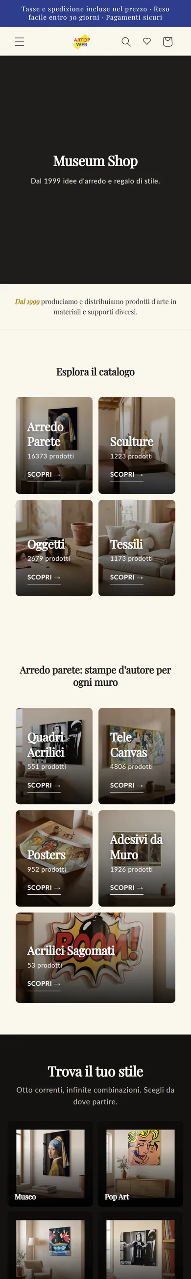 La home di artopweb.com su un telefono, catturata il 1 ottobre 2026